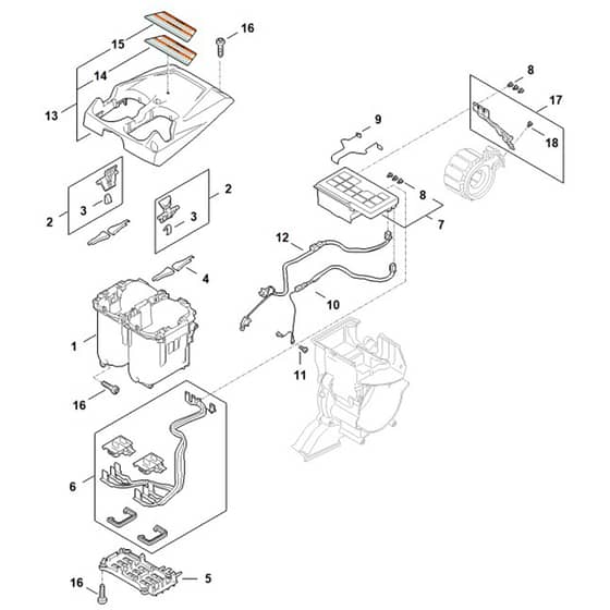 Stihl TSA 500.0-B - Electric Motor, Electronic Module, Battery Compartment - Parts Diagram