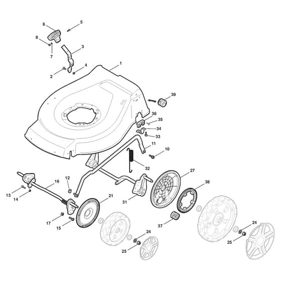 TURBO 53 S BW PLUS B - 2010-2011 - 299536021/S10 - Stiga Rotary Mower Deck and Height Adjusting Diagram