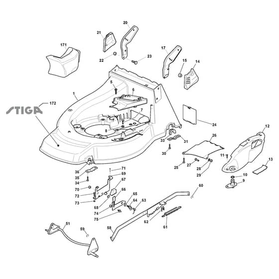 TURBO POWER 50 S B - 2014 - 295506028/S14 - Stiga Rotary Mower Deck and Height Adjusting Diagram