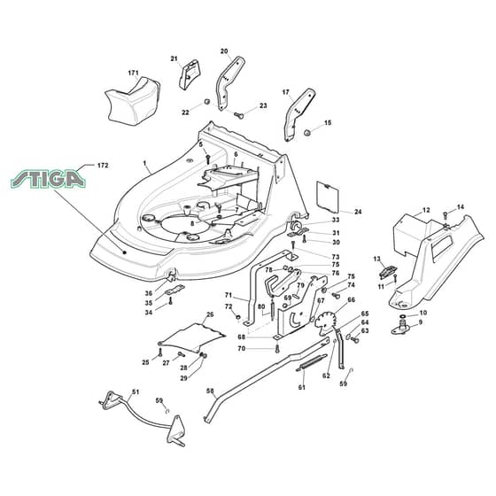 TURBO POWER 53 S B - 2016-2019 - 292166028/S16 - Stiga Rotary Mower Deck and Height Adjusting Diagram