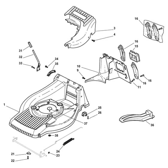TURBO PRO 55 S4 B - 2013 - 292552028/S13 - Stiga Rotary Mower Deck and Height Adjusting Diagram