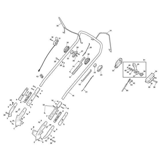 TWINCLIP 55 S-R H BBC - 2018-2022 - 294569338/ST1 - Stiga Rotary Mower Handle Diagram