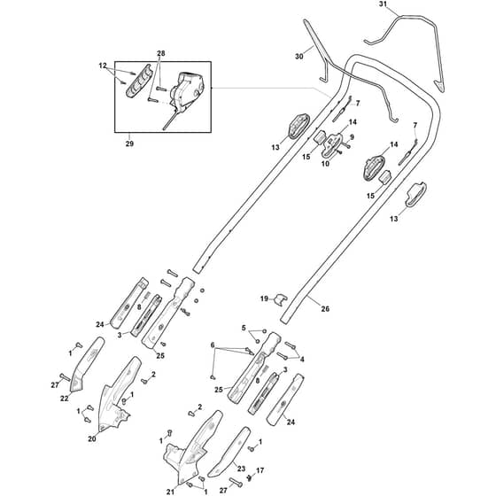 Twinclip 950e V Kit - 2023-2025 - 294513998/UKS - Stiga Rotary Mower Handle Diagram