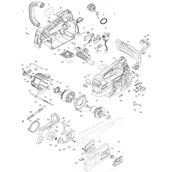 Makita UC004G - 350mm Cordless Chain Saw - Power Tool Diagram