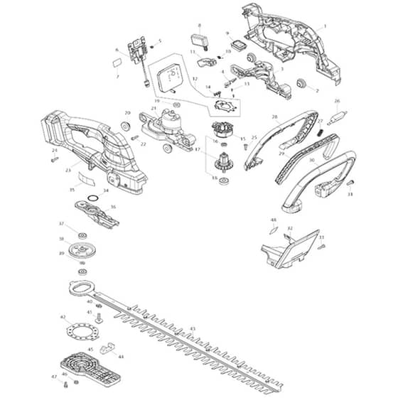 Makita UH020G - 500mm Cordless Hedge Trimmer - Power Tool Diagram