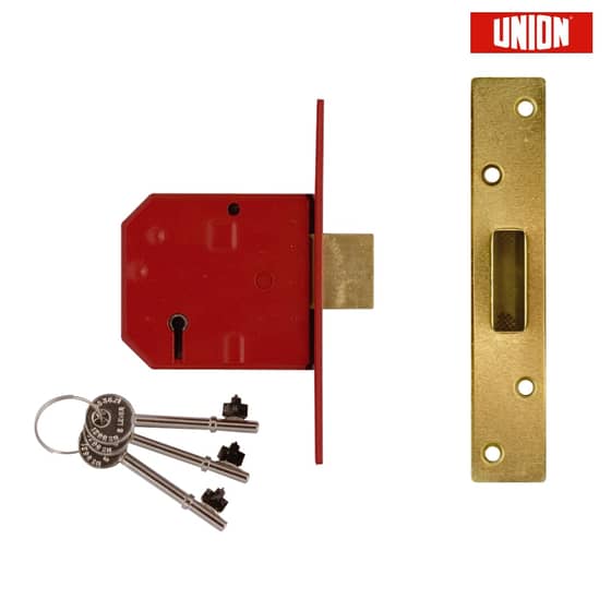 UNION 2134E 5 Lever BS Mortice Deadlock Satin Chrome Finish 67mm 2.5in Box - J2134E-SC-2.50
