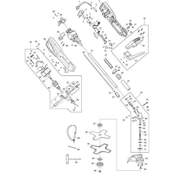 Makita UR2300 - Electric Grass Trimmer - Power Tool Diagram
