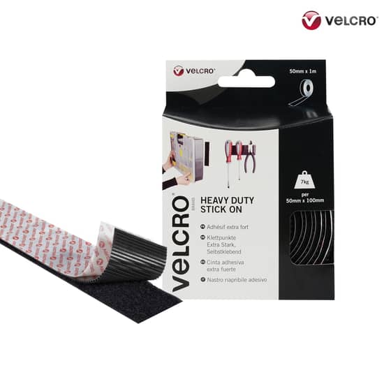 VELCRO Brand Heavy-Duty Stick On Tape 50mm x 1m Black - 60241