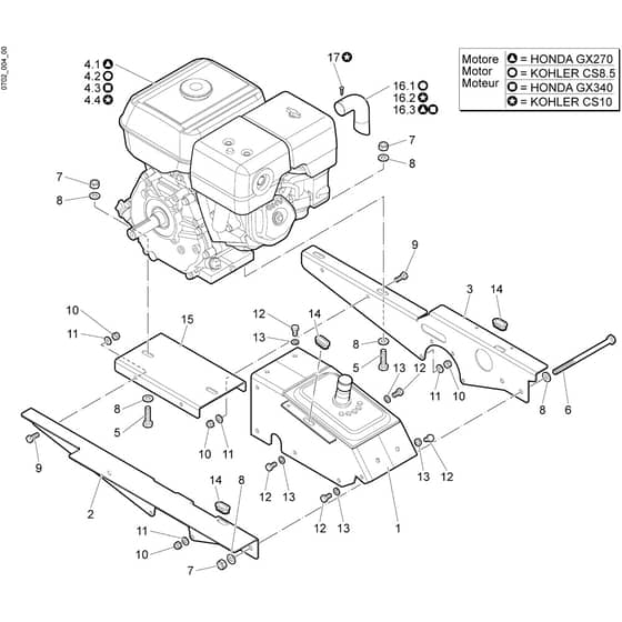 WB 80 HR 11 - Oleo-Mac Flail Mower Frame and engine Diagram