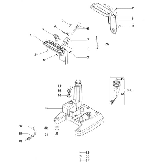 WP 300 - Oleo-Mac Water Pump Fuel tank and handle Diagram