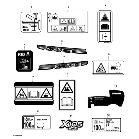John Deere X105 - PC12385 - Label - ST800490