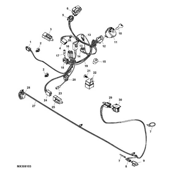 John Deere X110 - PC9636 - Wiring Harness - ST245001