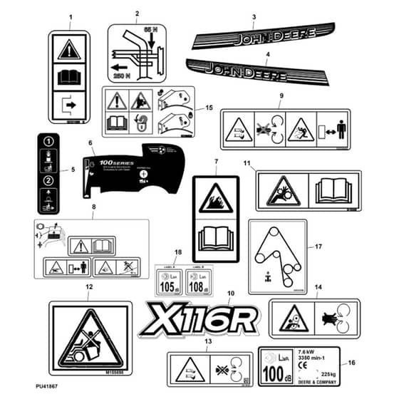 John Deere X116R - PC13346 - Labels - ST902000