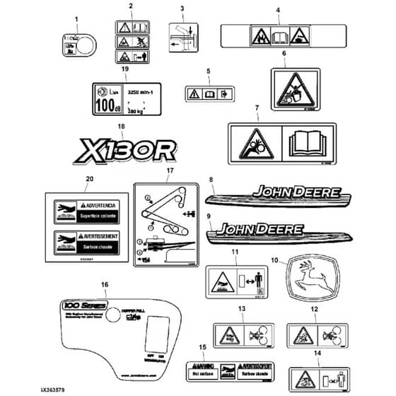 John Deere X130R - PC10316 - Labels - ST247279