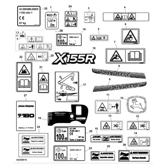 John Deere X155R - PC10452 - Labels - ST247301