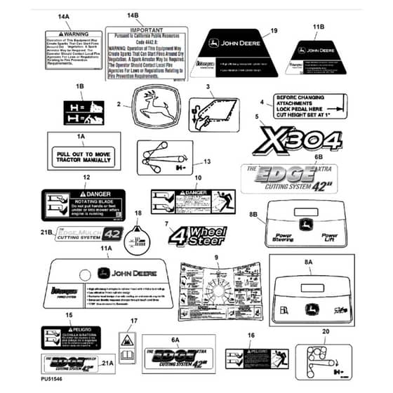 John Deere X304 - PC9520 - Labels - ST541384
