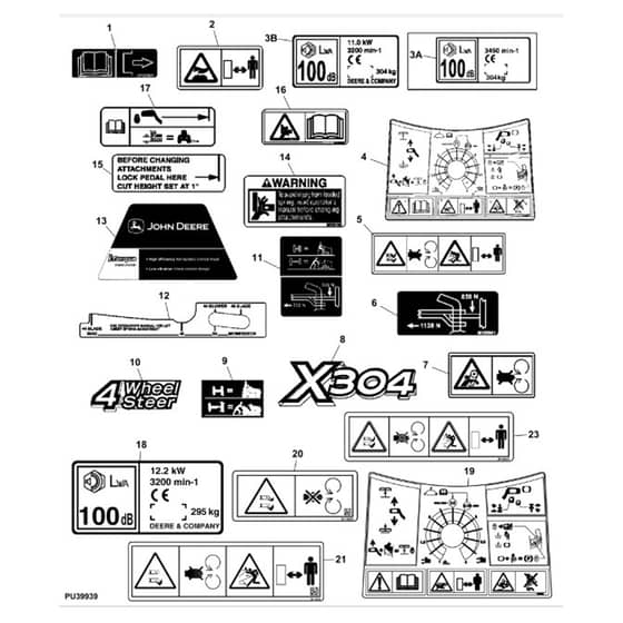 John Deere X304 - PC9520 - Labels - ST541385