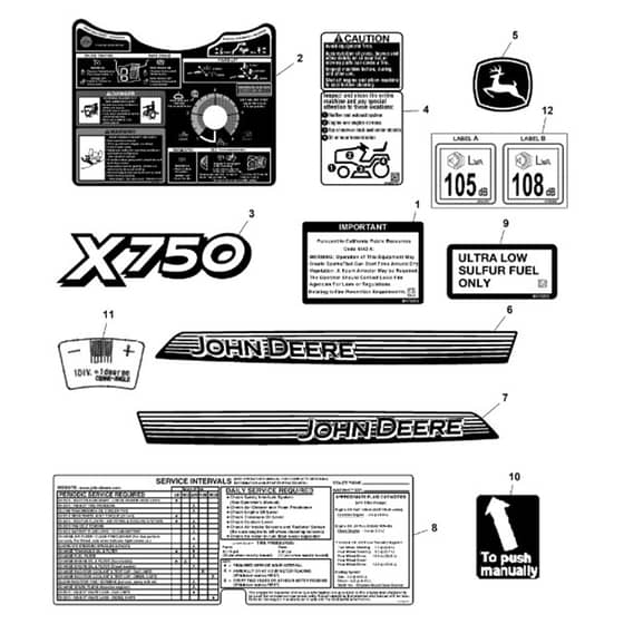 John Deere X750 - PC11848 - Labels - ST742555