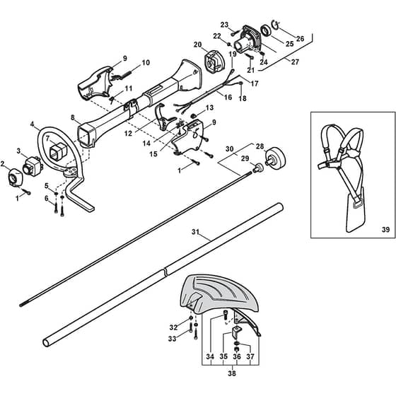 XB45 - 2005 - 284520003/04 - Castel Garden Brushcutter Handle Transmission Diagram