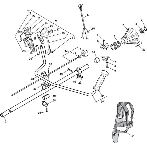 XB 29 DS - 2010-2012 - 281421003/09 - Castel Garden Brushcutter Handle Transmission Diagram