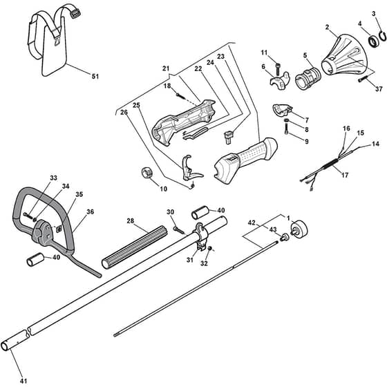 XB 29 S - 2010-2012 - 281420003/09 - Castel Garden Brushcutter Handle Transmission Diagram