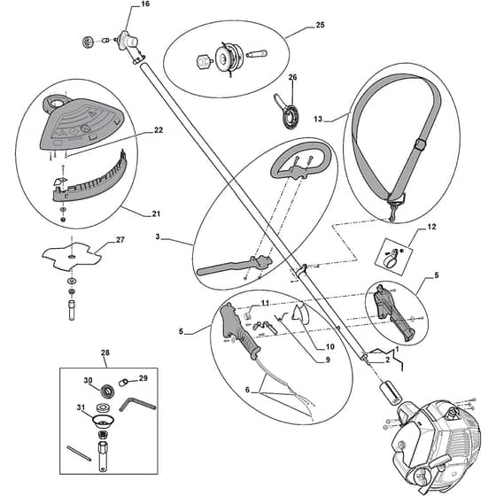 XB 32 - 2010 - 281120003/09 - Castel Garden Brushcutter Handle Transmission Diagram