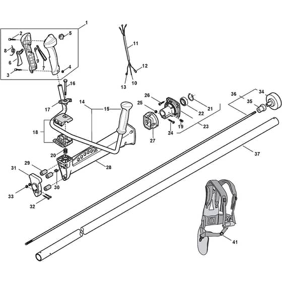 XB 35 DS - 2010-2012 - 281521003/09 - Castel Garden Brushcutter Handle Transmission Diagram