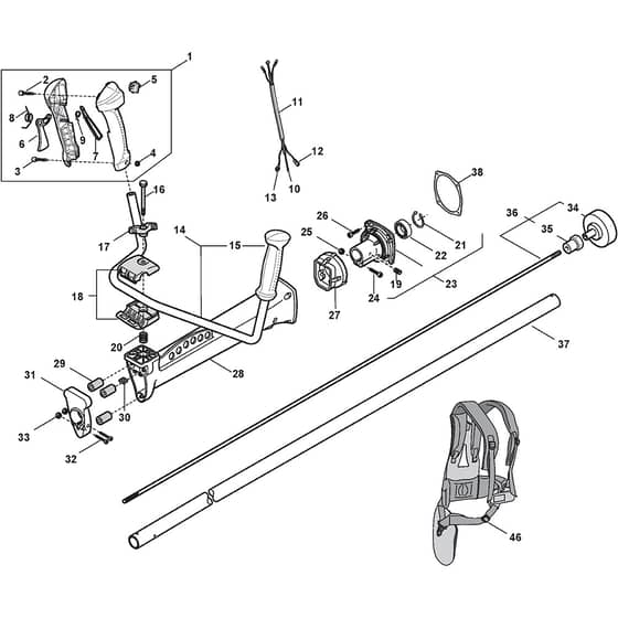 XB 51 DS - 2010-2012 - 281721003/09 - Castel Garden Brushcutter Handle Transmission Diagram