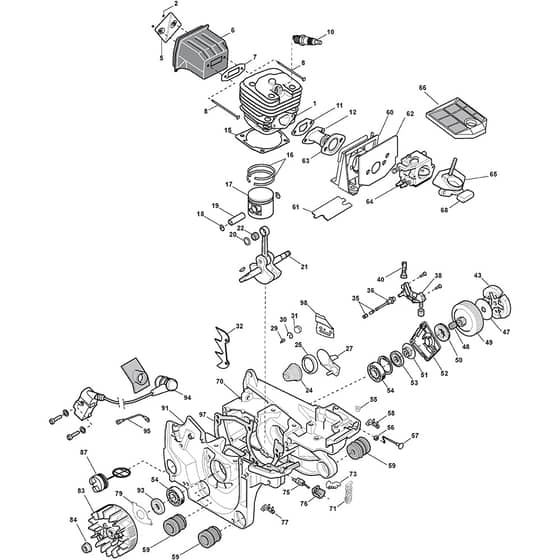 XC 4500 - 2010-2012 - 228318003/10 - Castel Garden Chainsaw Engine - Cylinder,  Piston, Crankshaft Diagram