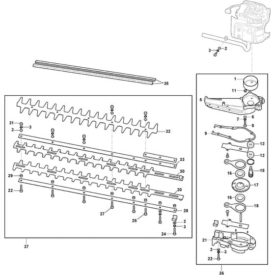 XH 60 - 2019-2020 - 252961003/C19 - Castel Garden Hedge Trimmer Cutting Unit Diagram