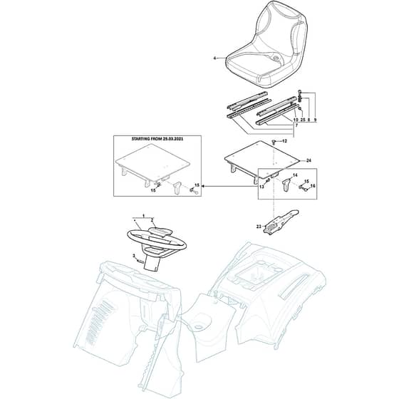 XHTY 240 4WD - 2022-2024 - 2T1425253/MTF - Mountfield Ride On Mower Seat and Steering Wheel Diagram