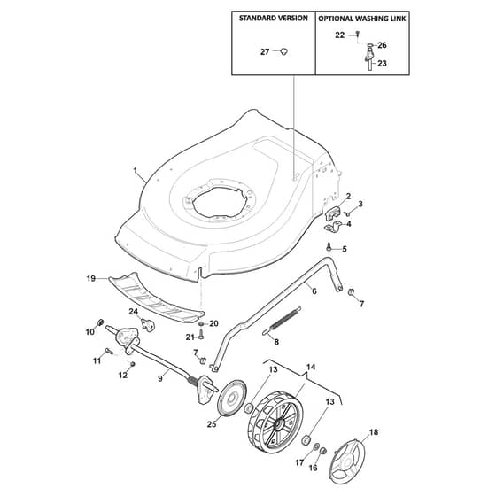XS 43 BSR - 2014-2015 - 299439023/C14 - Castel Garden Rotary Mower Deck and Height Adjusting Diagram