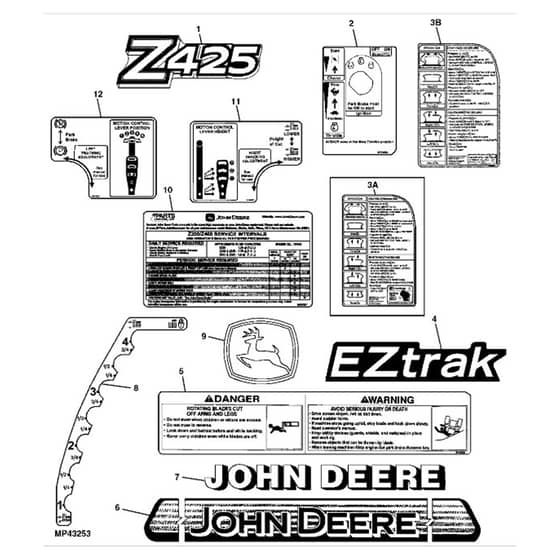 John Deere Z425 - PC9594 - Labels (060001 - 080000) - ST516591