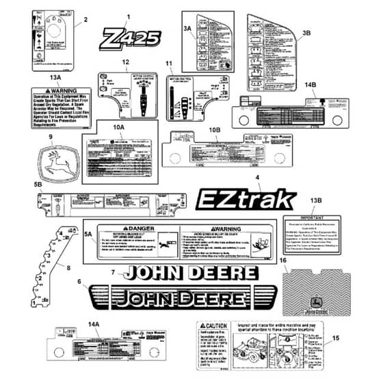 John Deere Z425 - PC9594 - Labels (080001 - ) - ST516592