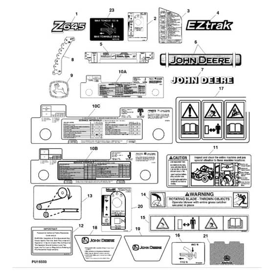 John Deere Z645 - PC10431 - Labels - ST515079