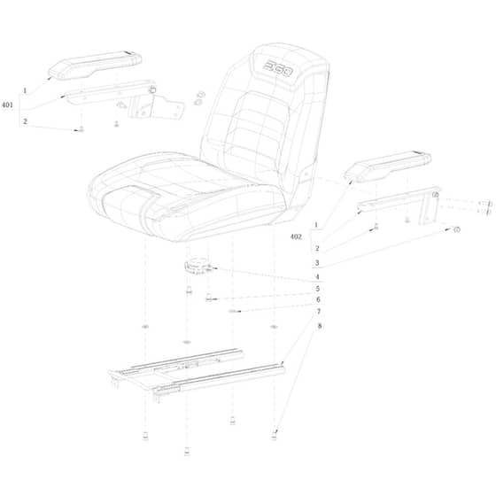 EGO Z6 - Ride-on Mower (ZT4200E-L) (Jan 2022) Damping Seat Assembly Diagram