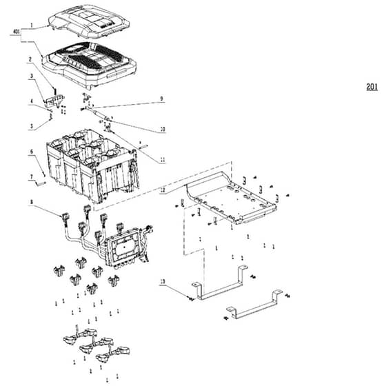 EGO ZT4200E-S - Ride-on Mower (Feb 2023) Battery Box Assembly Diagram