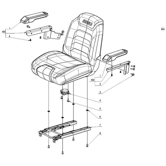 EGO ZT5200E-L - Ride-on Mower (Feb 2023) Damping Seat Assembly Diagram