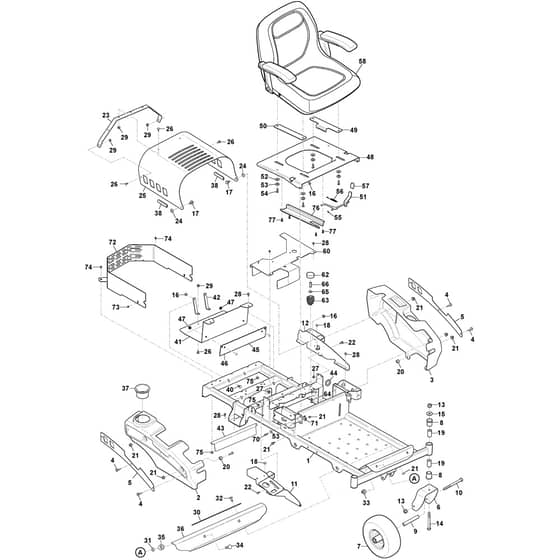 ZT 3107 T - 2017-2020 - 2F1020611/S17 - Stiga Zero Turn Mower Frame, Hood, Fenders, Seat, Front Wheels Diagram
