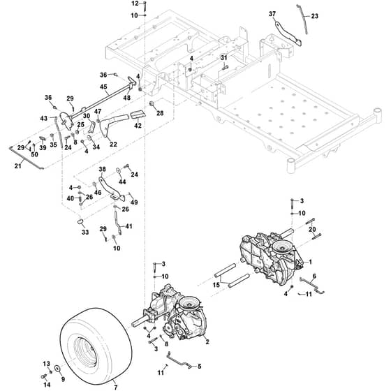 ZT 3107 T - 2017-2020 - 2F1020611/S17 - Stiga Zero Turn Mower Parking Brake, Transmission, Rear Wheels Diagram