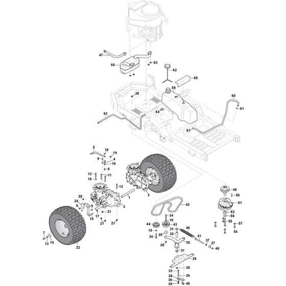 ZT 5132 T - 2017-2022 - 2F1020821/S17 - Stiga Zero Turn Mower Exhaust, Belts, Fuel Tank, Rear Wheels Diagram