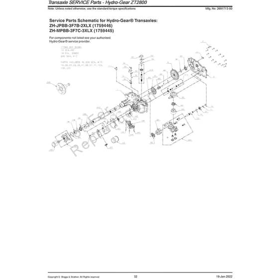 Snapper ZTX350 2691713-00 Transaxle Service Parts