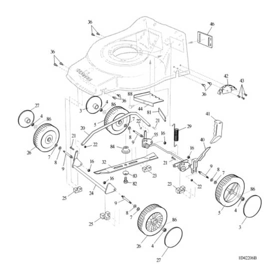 Hayter Jubilee Push - 422V (422V001001 - 422V099999) - Lower Mainframe Diagram
