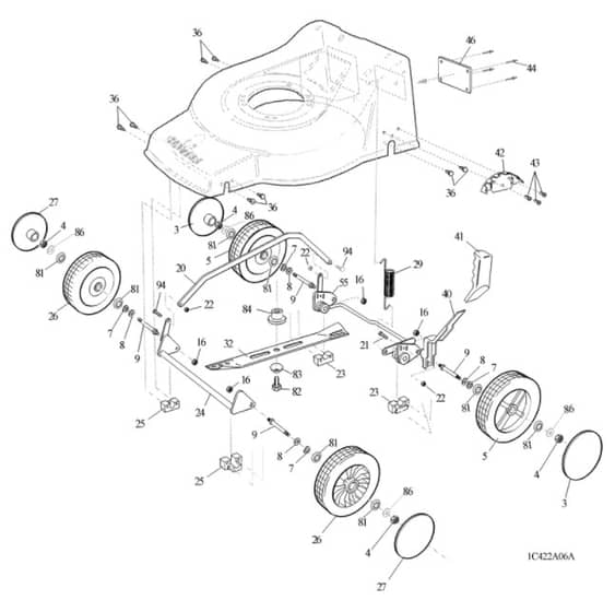 Hayter Jubilee Push - 423A (423A001001 - 423A099999) - Lower Mainframe Diagram
