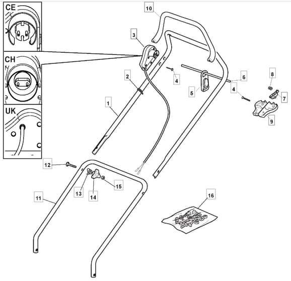 EL 390 - 2009-2011 - 294411663/M08 - Mountfield Rotary Mower Handle Diagram