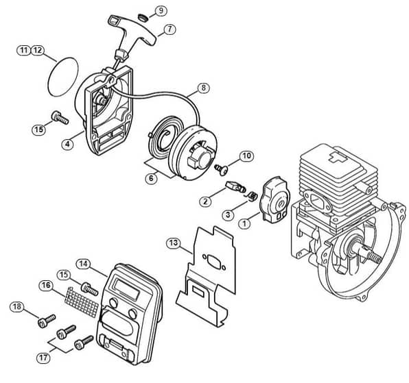 Genuine Stihl KM85 / B - Rewind starter, Muffler