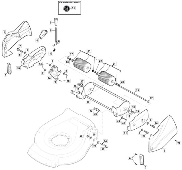 HP180 R - 2016-2018 - 299484043/M16 - Mountfield Rotary Mower Roller Diagram