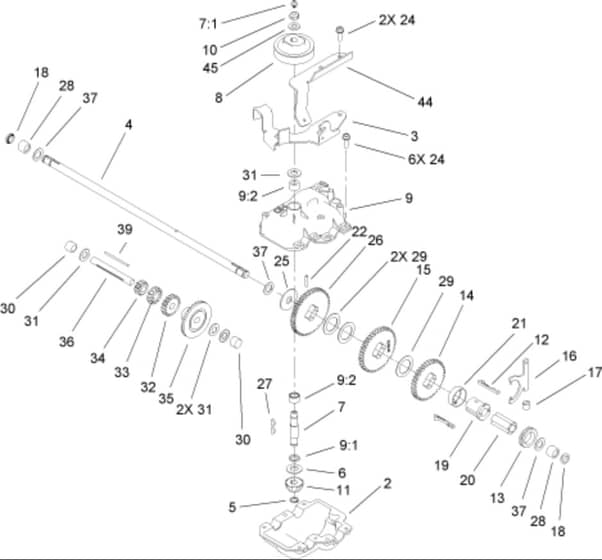 Hayter 21 Inch Heavy Duty - 455E (455E290000001 - 455E290999999) - Gear Case Assembly No. 110-2100