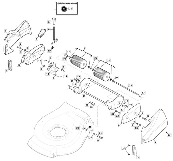 HP42 R - 2015-2017 - 299434143/BQ - Mountfield Rotary Mower Roller Diagram