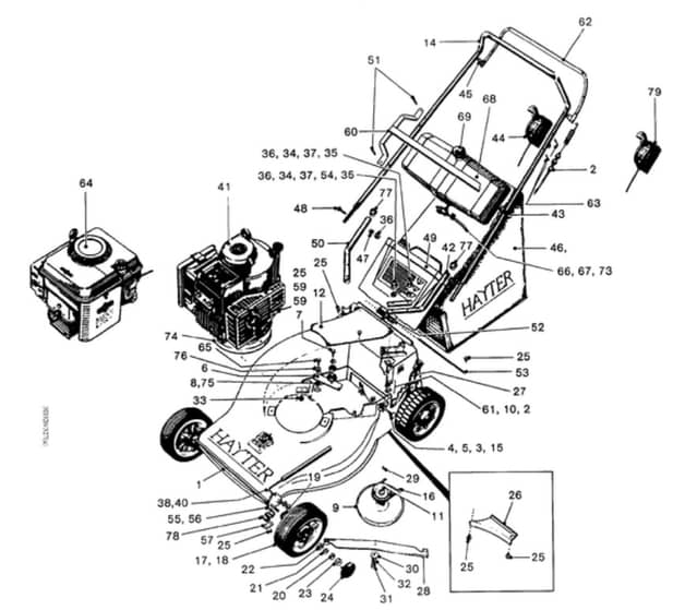 Hayter Hunter 46 4 Stroke AD - 326 (326001313 - 326099999) - 2 Stroke (Autodrive) Mainframe Assembly